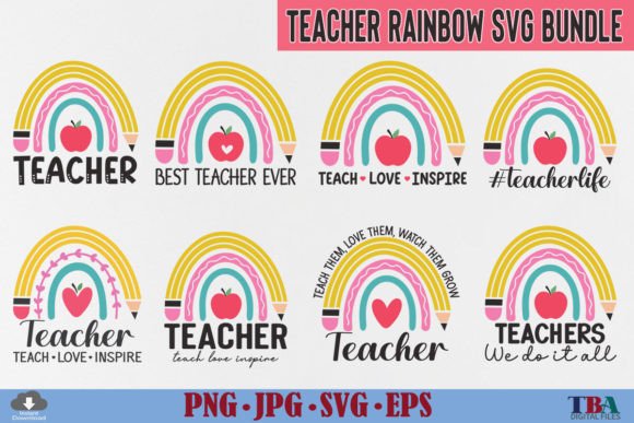 Teacher Rainbow SVG Back to School PNG for Branding
